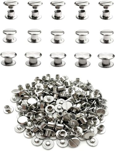 IDEALSV Chicago Screws 200 Pcs (100 Sets) Leather Rivets, Screw Rivets Flathead Leather Craft,Bag Belt Book and Photo Album Binding Chicago Rivets Kits 5x4mm in Kuwait