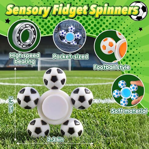 24 Pack Fidget Spinner for Soccer Party Favors, Sensory Fidget Toys Bulk for Classroom Prizes, Stress Relief Fidget Spinners for Kids with Autism ADHD, Goodie Bag Stuffers, Fidget for Kids in Kuwait