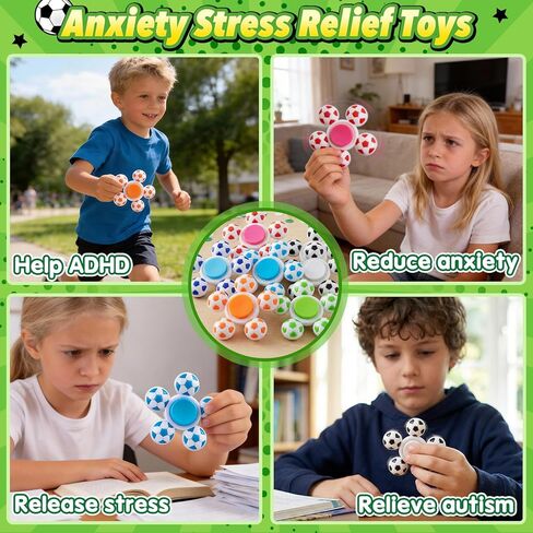 24 Pack Fidget Spinner for Soccer Party Favors, Sensory Fidget Toys Bulk for Classroom Prizes, Stress Relief Fidget Spinners for Kids with Autism ADHD, Goodie Bag Stuffers, Fidget for Kids in Kuwait