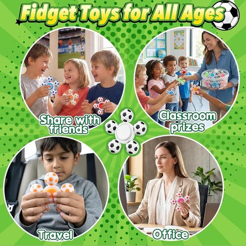 24 Pack Fidget Spinner for Soccer Party Favors, Sensory Fidget Toys Bulk for Classroom Prizes, Stress Relief Fidget Spinners for Kids with Autism ADHD, Goodie Bag Stuffers, Fidget for Kids in Kuwait