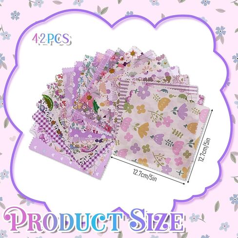 42Pcs Purple Charm Packs for Quilting, 5x5 Inch Floral Cotton Purple Fabric Squares Vintage Flower Charm Pack Fabric Quilting Fabrics for Sewing Patchwork Crafts Home Decor in Kuwait