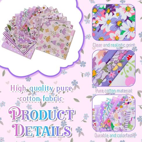42Pcs Purple Charm Packs for Quilting, 5x5 Inch Floral Cotton Purple Fabric Squares Vintage Flower Charm Pack Fabric Quilting Fabrics for Sewing Patchwork Crafts Home Decor in Kuwait