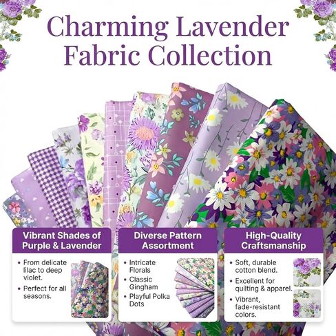 10 Pcs Cotton Fabric Squares,Assorted Floral Print Fabric Pieces for DIY Sewing, Quilt Making,Quilting Precut Bundles,Crafting 7.87 * 9.84In in Kuwait