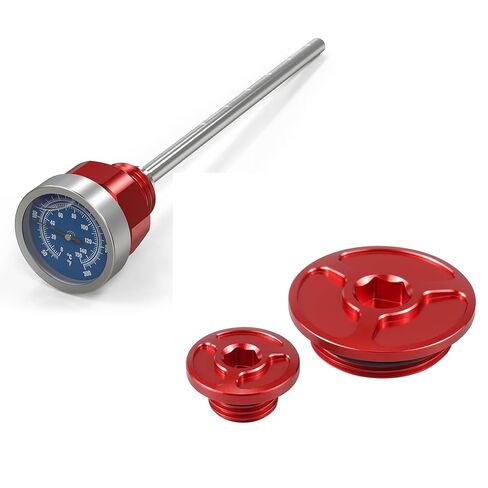NICECNC Red Oil Level Gauge Dipstick Temperature + Crankcase Cover Cap Bolt Plug Kit, See Fitment in Kuwait