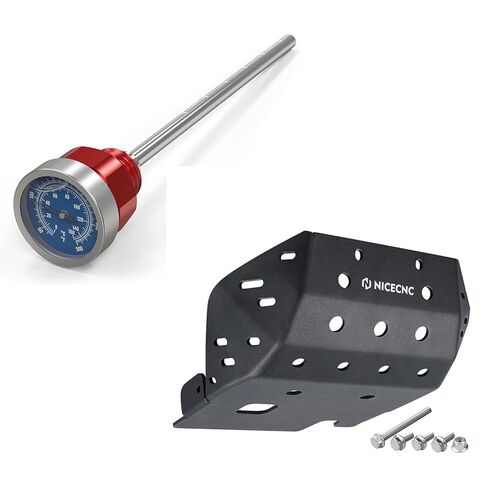 NICECNC Red Oil Level Gauge Dipstick Temperature + Black Skid Plate Bash Crash Plate Engine Bottom Protector Guard Cover, See Fitment in Kuwait