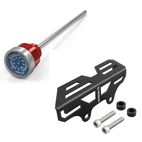 NICECNC Red Oil Level Gauge Dipstick Temperature + Motorcycle Rear Brake Master Cylinder Guard, See Fitment in Kuwait
