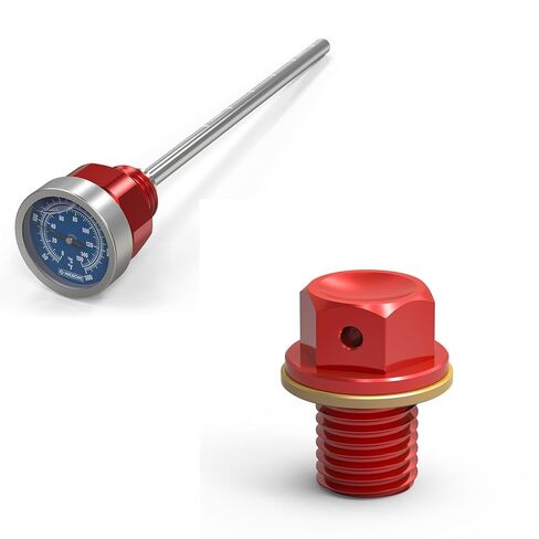 NICECNC مقياس مستوى الزيت الأحمر مقياس درجة الحرارة + M12 x 1.5 قابس تصريف الزيت المغناطيسي غطاء برغي غطاء برغي، انظر الإعداد in Kuwait