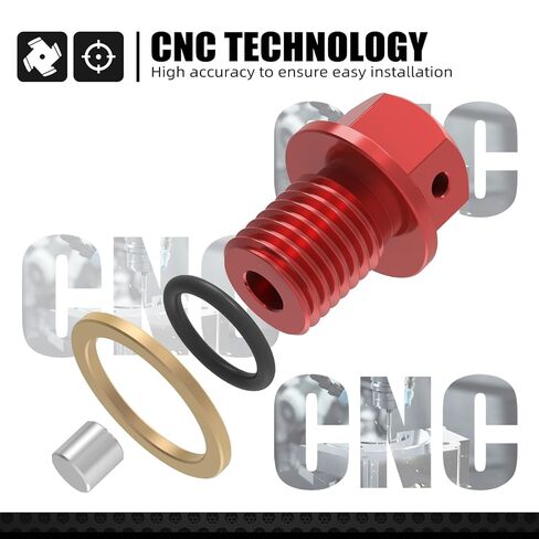 NICECNC مقياس مستوى الزيت الأحمر مقياس درجة الحرارة + M12 x 1.5 قابس تصريف الزيت المغناطيسي غطاء برغي غطاء برغي، انظر الإعداد in Kuwait