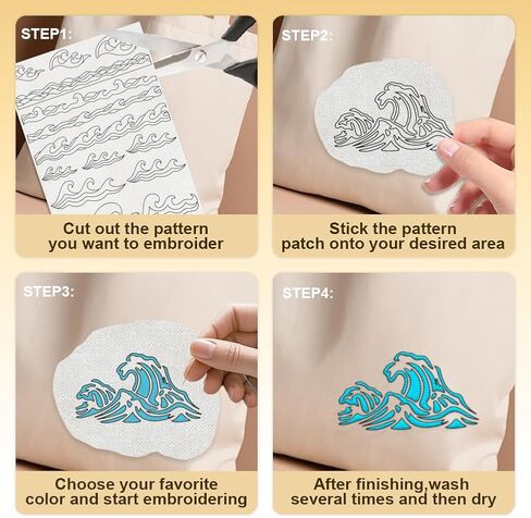 43Pcs Sea Wave Water Soluble Hand Sewing Stabilizers, 8.3"x11.7" Ocean Wave Embroidery Pattern Stabilizer, 4 Sheets Summer Stick and Stitch Embroidery Paper Sticker in Kuwait