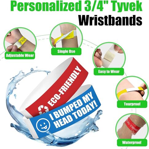 Bulk Custom Wristbands for Events 50-50000 PCS, Personalized Bulk Tyvek Wrist Band with Business Text and Logo, Customizable Printed Arm Bands, Customized Paper ID Bracelets for Party VIP in Kuwait