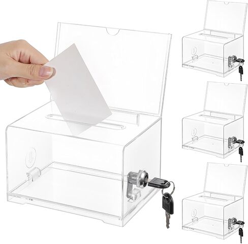 3 Pcs Clear Acrylic Donation Box with Lock, Ballot Suggestion Box with Sign Holder for Fundraising Voting Raffle, Tip Jar, 6.3x4.72x4 Inch in Kuwait