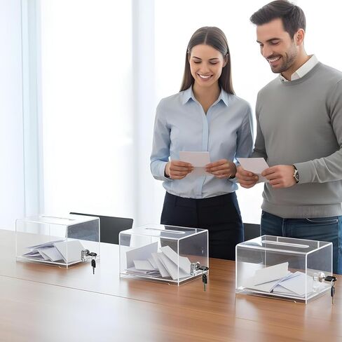 3 Pcs Clear Acrylic Donation Box with Lock, Ballot Suggestion Box with Sign Holder for Fundraising Voting Raffle, Tip Jar, 6.3x4.72x4 Inch in Kuwait