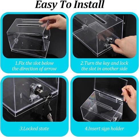 3 Pcs Clear Acrylic Donation Box with Lock, Ballot Suggestion Box with Sign Holder for Fundraising Voting Raffle, Tip Jar, 6.3x4.72x4 Inch in Kuwait