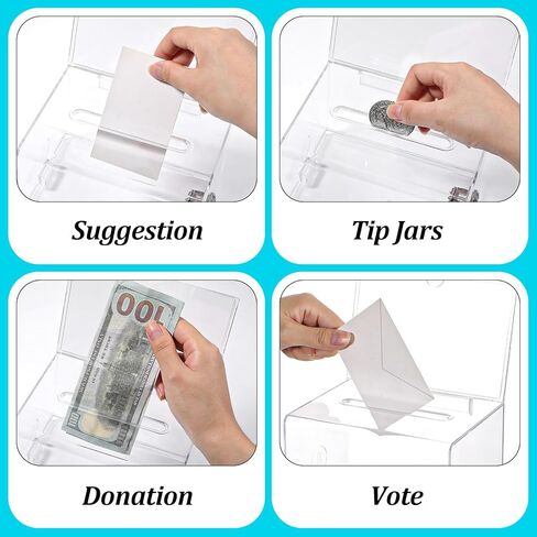 3 Pcs Clear Acrylic Donation Box with Lock, Ballot Suggestion Box with Sign Holder for Fundraising Voting Raffle, Tip Jar, 6.3x4.72x4 Inch in Kuwait