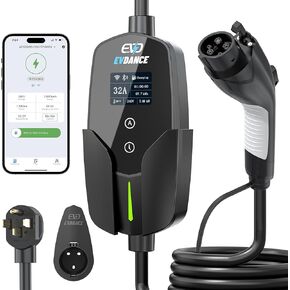 EVDANCE Level 2 EV Charger, 32A 7.68kW Portable Electric Vehicle Charging Station, 25FT Cable, APP Control, Delay Time & Adjustable Current, Fast Home EV Charger Compatible with All J1772 EVs in Saudi Arabia