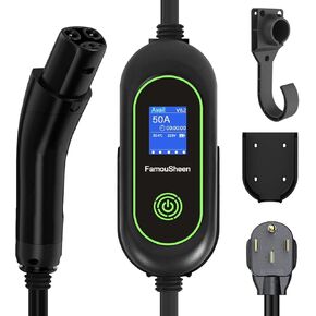 Level 2 50A 240V Tesla Electric Vehicle Charger, Max 12KW Power NACS Electric Vehicle Charging Station NEMA 14-50 Plug, 25ft Extension Cord,Tesla Portable Charger Compatible with Model 3/Y/S/X in Kuwait