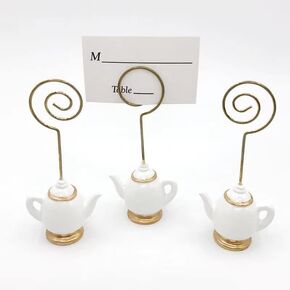 10 Pcs, Teapot,Table Card Holder，Place Card Holders, Table Number Holder，Photo Holders, Party Favors, Wedding Decorations (WHITE and GOLDEN) in Saudi Arabia