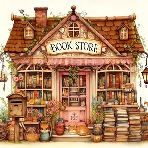 Zhenqing Bookstore Cross Stitch Kit for Beginners, 11CT Printed White Cotton Fabric 38x38cm, Full Stitch Cozy Shop Embroidery with Threads & Instructions (JS0016) in Kuwait