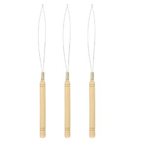 MECCANIXITY 5 Pcs Hair Extension Loop Needle Threader, Pulling Hook Tool for Micro Nano Beads Bohemian Dreadlocks Hair Feather Extensions Crochet Braiding - Wooden Handle in Kuwait