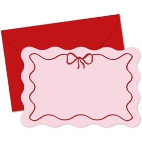 Whaline 24 Pack Red Pink Scalloped Stationery Cards with Envelopes Stickers Bow Blank Thank You Note Cards Greeting Card for Baby Shower Birthday Party Wedding Valentine's Day Invitations Supplies in Kuwait