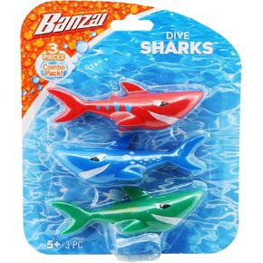 BANZAI 3 Piece Dive Sharks Pool Toys On Blister Card in Kuwait
