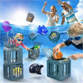 Pool Diving Toys for Kids, Underwater Rescue Dive Set with 6 Sea Floating Animals & Cages, Fun Summer Swimming Pool Bath Water Toys for Boys Girls, Birthday Gift for Kids 3 4 5 6 7 8-12 in Saudi Arabia