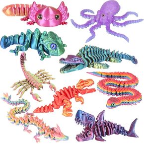 9 Pcs 3D Printed Animal Toys 3D Printed Fidget Toys Full Body Joint Movable Design Office Decoration Birthday Gift Toys that Boys and Girls Like in Kuwait