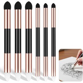 JJUNW 6pcs Artist Blending Sponge Pen, Double Headed Rub and Buff Washable Rubbing Sponge Brush Sketch Wipe Reusable Blending Stump for Artist Highlight Shadow Tool (Gold in Kuwait