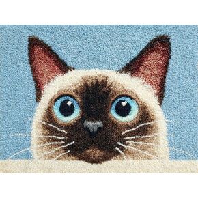 Latch Hook Rug Kit Cartoon Siamese Cat Portrait with Pre-Printed Mat Cover DIY Cushion Crochet Yarn Hooking Craft Set for Hobby and Floor Decor 52x38cm-3 in Kuwait
