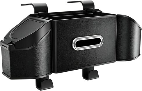 7-In-1 Car Organizer, Multifunctional Car Seat Back Organizer Box with Cup Holders, Tissue Box, Trash Can & Hooks, for Hold Phone, Snacks, Drinks, Handbag (Black) in Kuwait