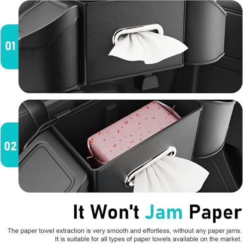 7-In-1 Car Organizer, Multifunctional Car Seat Back Organizer Box with Cup Holders, Tissue Box, Trash Can & Hooks, for Hold Phone, Snacks, Drinks, Handbag (Black) in Kuwait