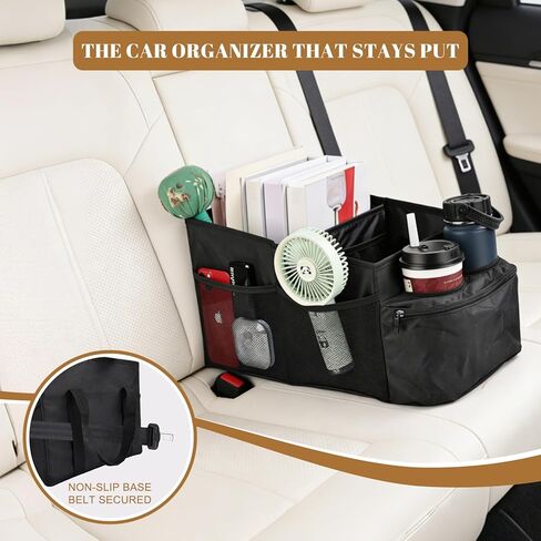 Car Seat Organizer Multi Pocket Backseat Organizer with Cup Holders, Collapsible Vehicle Storage Bag Secured to Front and Rear Seats via Seatbelt in Kuwait