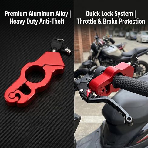 Bike Lock, Red Aluminum Alloy Handlebar Grip Protector Heavy Duty Anti Theft Motorcycle Brake Lock, Throttle Grip Guard with Keys for Electric Scooter Ebike Moped and Street Bike Safety in Kuwait
