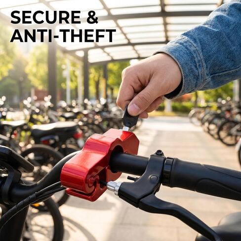 Bike Lock, Red Aluminum Alloy Handlebar Grip Protector Heavy Duty Anti Theft Motorcycle Brake Lock, Throttle Grip Guard with Keys for Electric Scooter Ebike Moped and Street Bike Safety in Kuwait