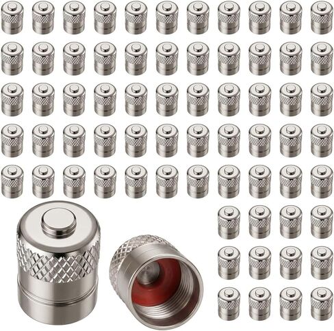 Metal Tire Valve Stem Caps - Bryxium 200 Pack Brass Tires Valves Stems Cap with Inner Seals, Wheel Air Cover, Chrome Tyre Nozzle Covers for Car Bike Truck and Motorcycle (Silver) in Kuwait