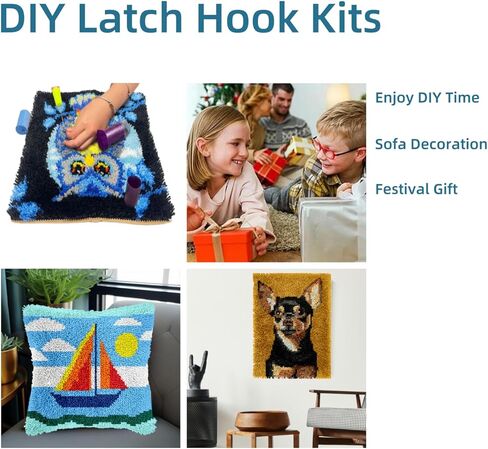 DIY Latch Hook Kits Pillowcase Border Collie Crochet Yarn Pre-Printed Cushion Needlework Pillow Hook and Latch Kit Cushion Home Sofa Decoration 43x43cm in Kuwait