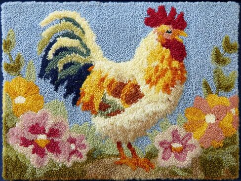 DIY Latch Hook Rug Kit Hen and Chicken Color-Stamped Carpet Tapestry 52x38cm Yarn Hooking Crochet Mat Home Floor Decor in Kuwait