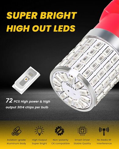 مصابيح إضاءة LED حمراء PHINLION 3157، فائقة السطوع 72-SMD 3156 3057 3357 4057 4157 بديلة لشاحنة السيارة الخلفية ومصابيح الفرامل الخلفية وامض إشارة الانعطاف، حزمة من 2 in Kuwait