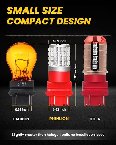 مصابيح إضاءة LED حمراء PHINLION 3157، فائقة السطوع 72-SMD 3156 3057 3357 4057 4157 بديلة لشاحنة السيارة الخلفية ومصابيح الفرامل الخلفية وامض إشارة الانعطاف، حزمة من 2 in Kuwait