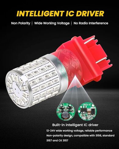 مصابيح إضاءة LED حمراء PHINLION 3157، فائقة السطوع 72-SMD 3156 3057 3357 4057 4157 بديلة لشاحنة السيارة الخلفية ومصابيح الفرامل الخلفية وامض إشارة الانعطاف، حزمة من 2 in Kuwait