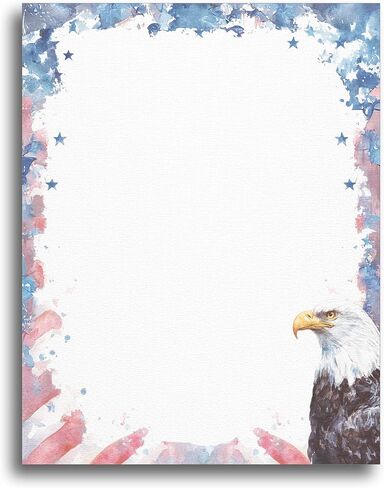 ورق قرطاسية ذو رأسية قابلة للطباعة بألوان مائية وطنية من American Eagle - 50 ورقة مقاس 8.5 × 11 بوصة ورق كتابة مزخرف - ورق حروف أحمر وأبيض وأزرق - سند 28 رطل (105 جرامًا للمتر المربع) ليوم الذكرى الرابع من يوليو in Kuwait