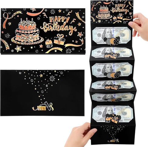 Birthday Money Envelope for Cash, Black Gold Happy Birthday Envelopes DIY Surprise Money Card Holder Party Supplies for Men Women Boy Girl in Kuwait