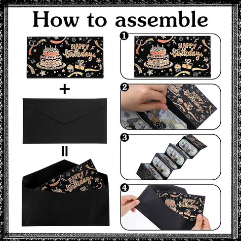 Birthday Money Envelope for Cash, Black Gold Happy Birthday Envelopes DIY Surprise Money Card Holder Party Supplies for Men Women Boy Girl in Kuwait