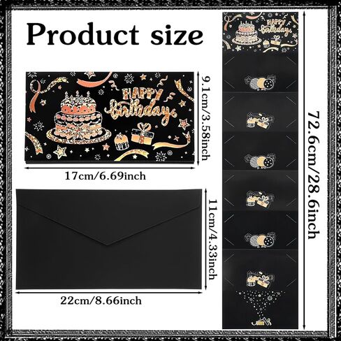 Birthday Money Envelope for Cash, Black Gold Happy Birthday Envelopes DIY Surprise Money Card Holder Party Supplies for Men Women Boy Girl in Kuwait