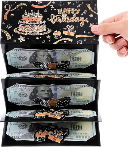 Birthday Money Envelope for Cash, Black Gold Happy Birthday Envelopes DIY Surprise Money Card Holder Party Supplies for Men Women Boy Girl in Kuwait