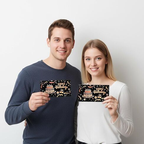 Birthday Money Envelope for Cash, Black Gold Happy Birthday Envelopes DIY Surprise Money Card Holder Party Supplies for Men Women Boy Girl in Kuwait