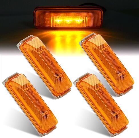 Partswcgg 4Pcs 4" Inch Thin Line LED Trailer Clearance Sealed Side Marker Fender Lights 3 LED w/RV Mounting Base, 4" Rectangular Amber Sealed LED Trailer Light Kit RV Clearance Side Marker Lamps 12V in Kuwait
