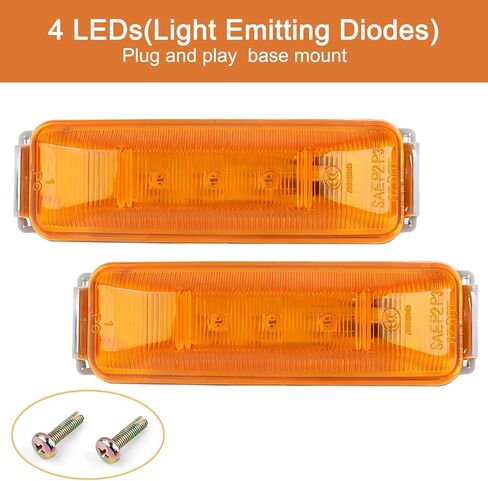 Partswcgg 4Pcs 4" Inch Thin Line LED Trailer Clearance Sealed Side Marker Fender Lights 3 LED w/RV Mounting Base, 4" Rectangular Amber Sealed LED Trailer Light Kit RV Clearance Side Marker Lamps 12V in Kuwait