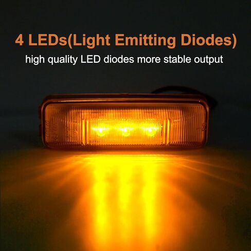 Partswcgg 4Pcs 4" Inch Thin Line LED Trailer Clearance Sealed Side Marker Fender Lights 3 LED w/RV Mounting Base, 4" Rectangular Amber Sealed LED Trailer Light Kit RV Clearance Side Marker Lamps 12V in Kuwait