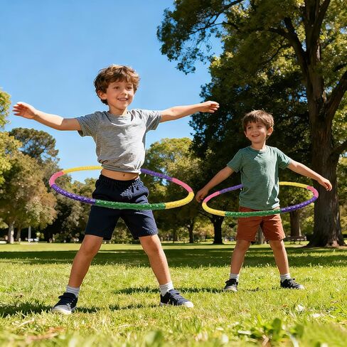 2-Pack Kids Exercise Hoops for Ages 4-10, 67.5cm 8-Section Detachable & Adjustable Fitness Hoops, Lightweight Play Circle for Indoor Outdoor Active Games, Gift for Toddlers Girls Boys in Kuwait